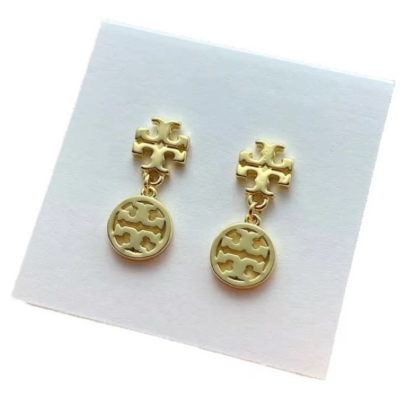 Tory Burch Gold W TB Logo Emblem Earrings - Picture 3 of 4